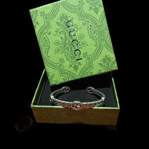 Gucci Silver-tone Double G Horsebit Cuff Bracelet